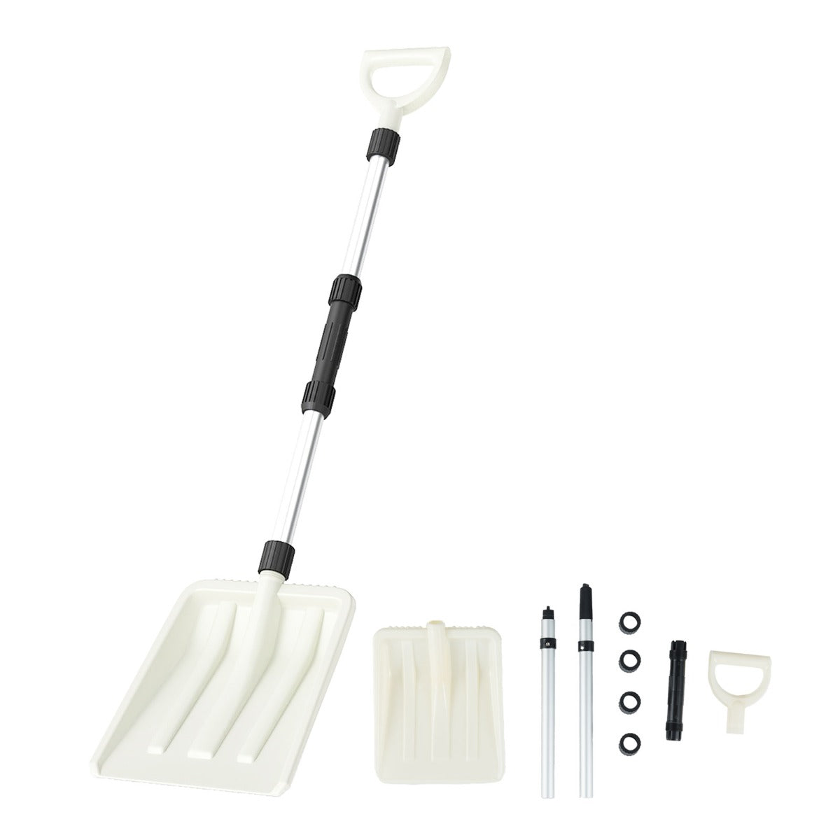 Snöskyffel – bred lätt med ergonomiskt handtag och robust aluminiumskaft – 26 cm – Vit