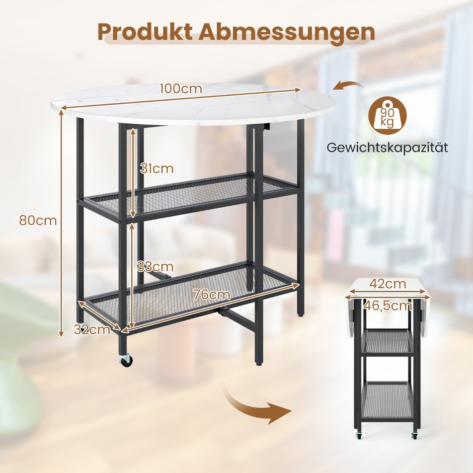 Fällbar – matbord med marmorutseende Mobilt fällbord för personer Kökstabel – 4 – Vit