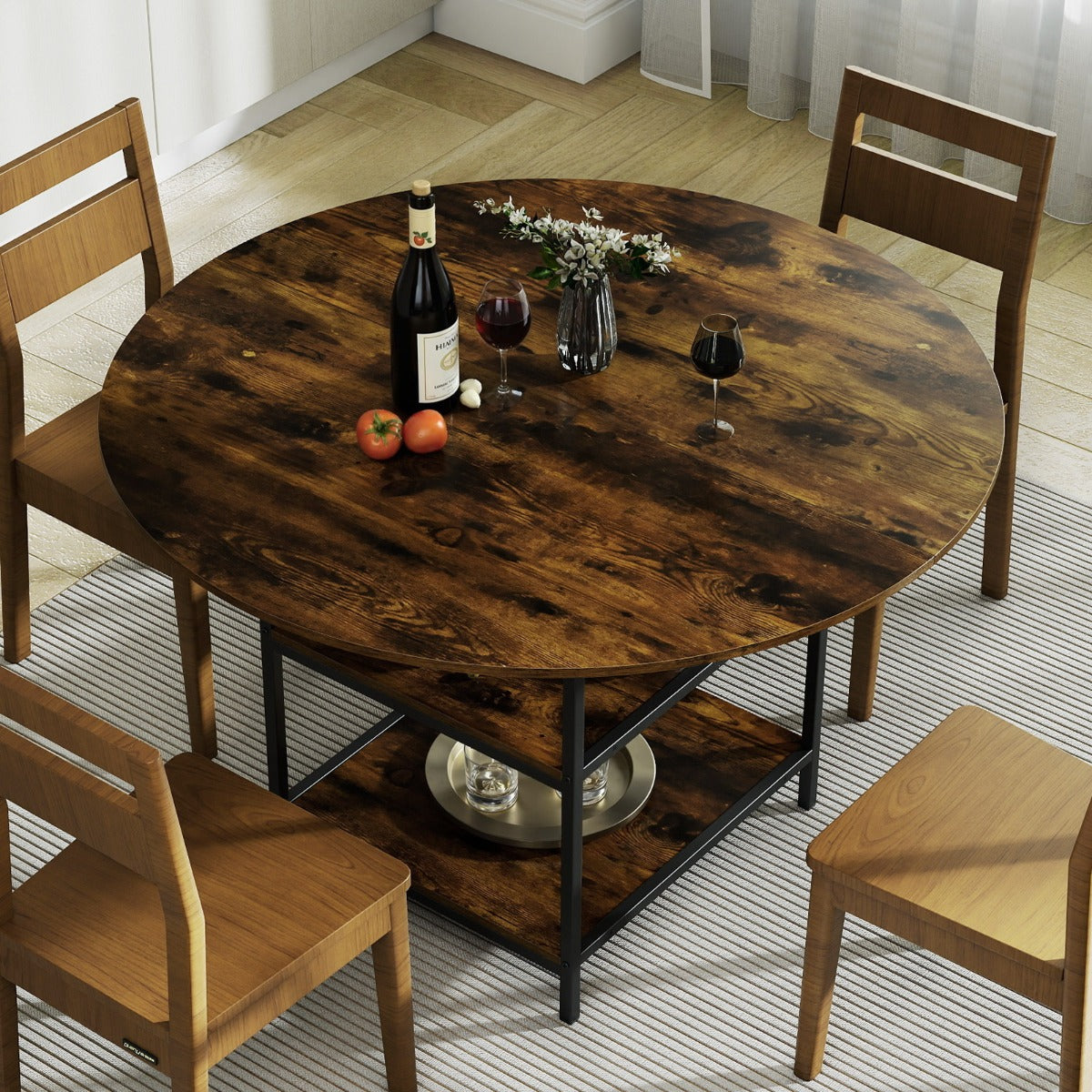 Runt – Matbord för upp till Person med lager Förvaringsfack och Metallställ Köksbord – 4 6 2 120 cm – Brun
