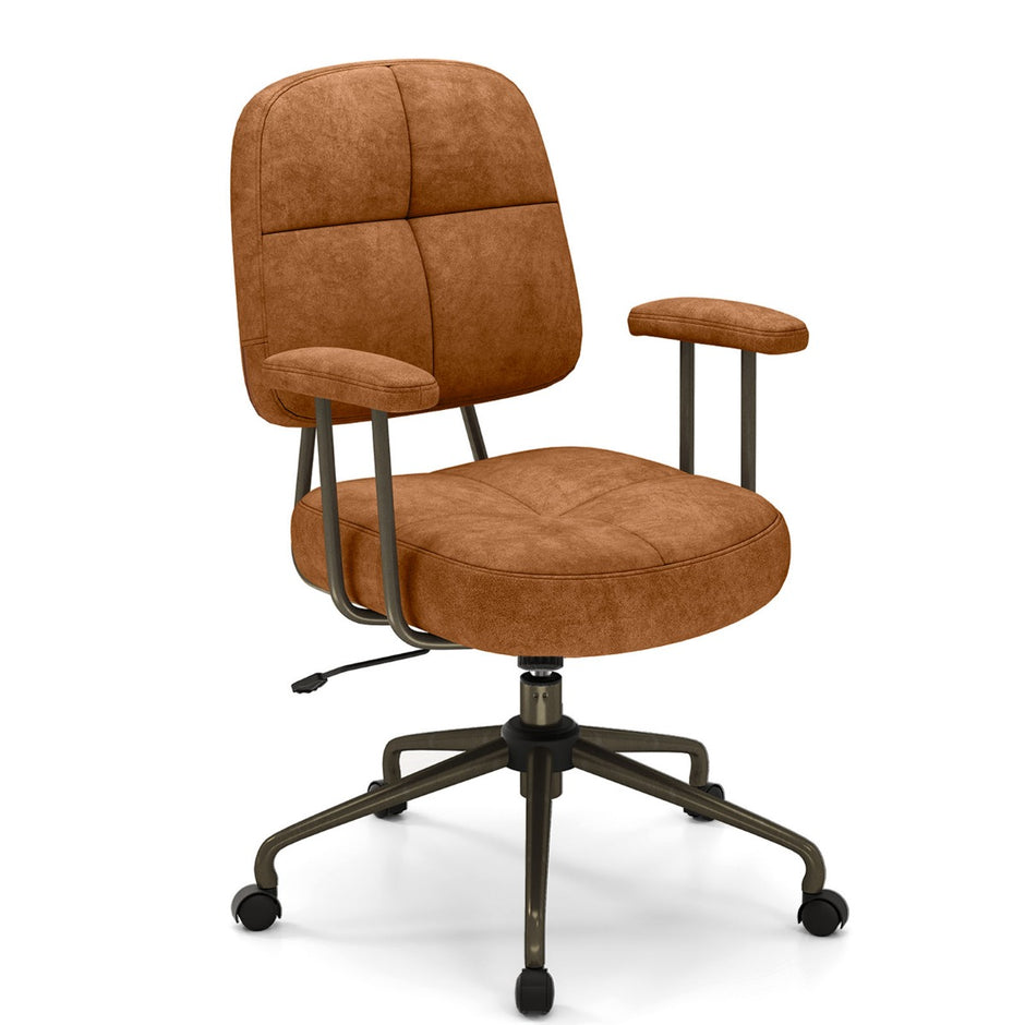 Ergonomisk – kontorsstol med armstöd och hjul, vadderad datorstol, höjdjusterbar – Brun