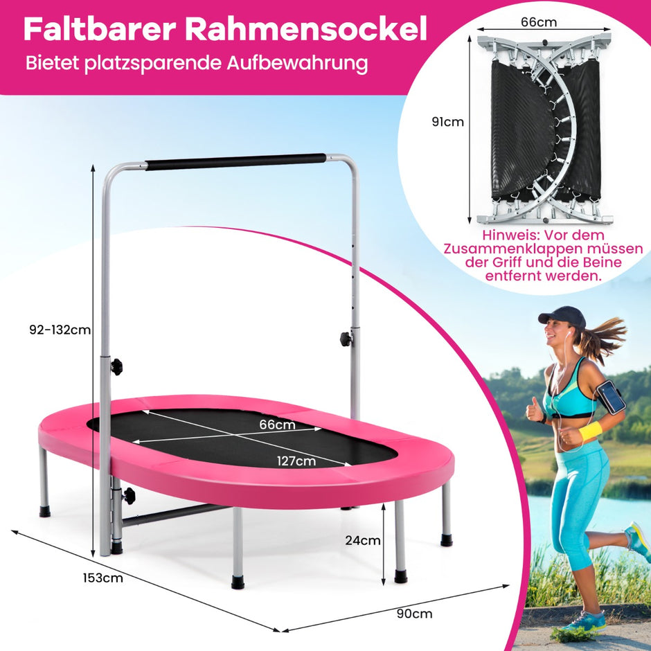 personer – trampolin med höj och sänkbart handtag mini – 2 154 x 90 x 92-132 cm – Rosa