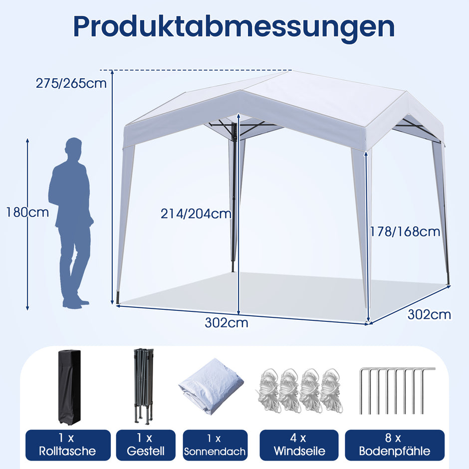 Paviljong – med rullväska tältpinnar och vindlinor Vattentät Stabil Vinterbeständig (utan myggnät) – 3 x 3 m 8 4 – Vit