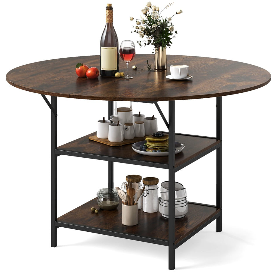 Runt – Matbord för upp till Person med lager Förvaringsfack och Metallställ Köksbord – 4 6 2 120 cm – Brun