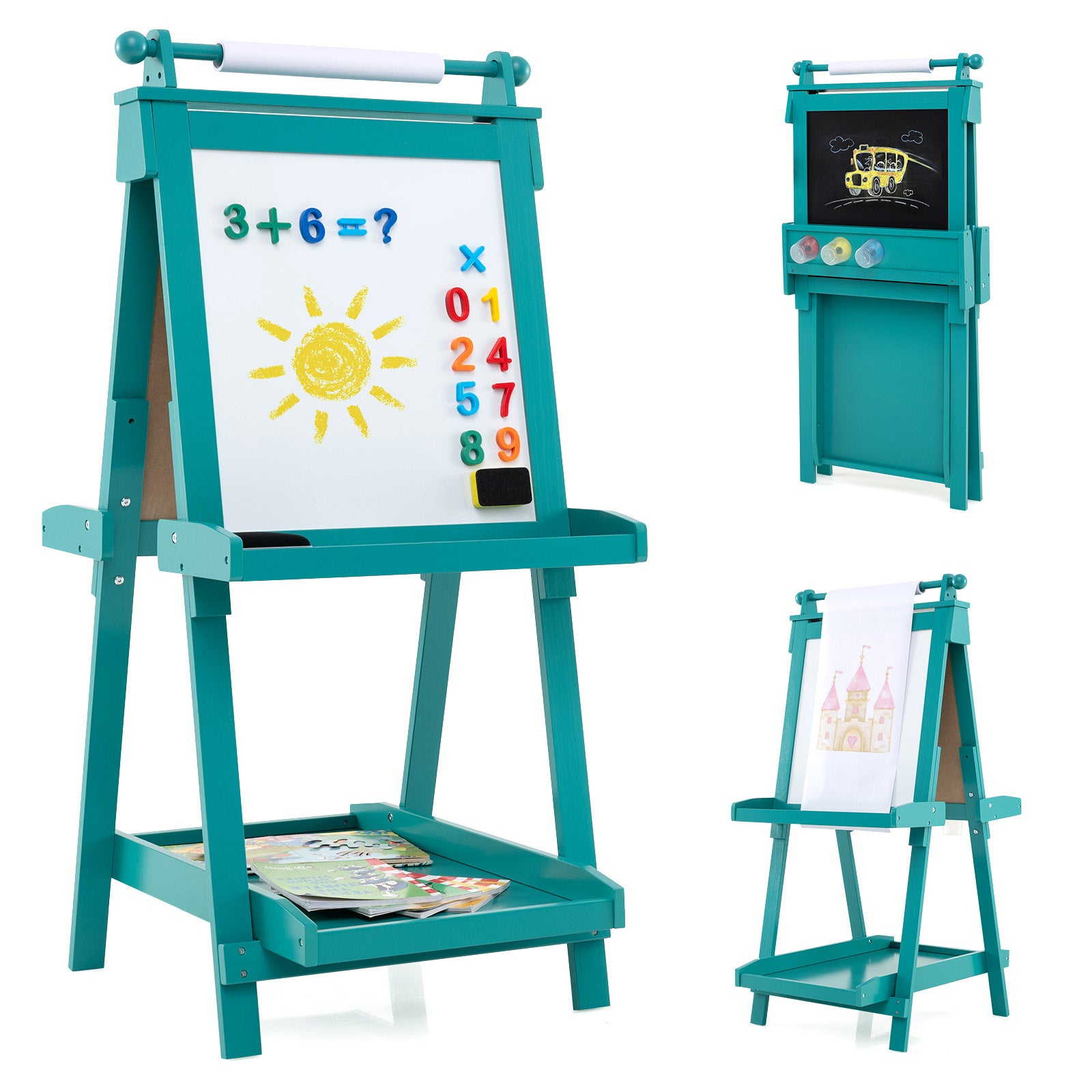 Barn – H höjdjusterbar tavla med whiteboard och magnetisk Fällbar staffli – Grön