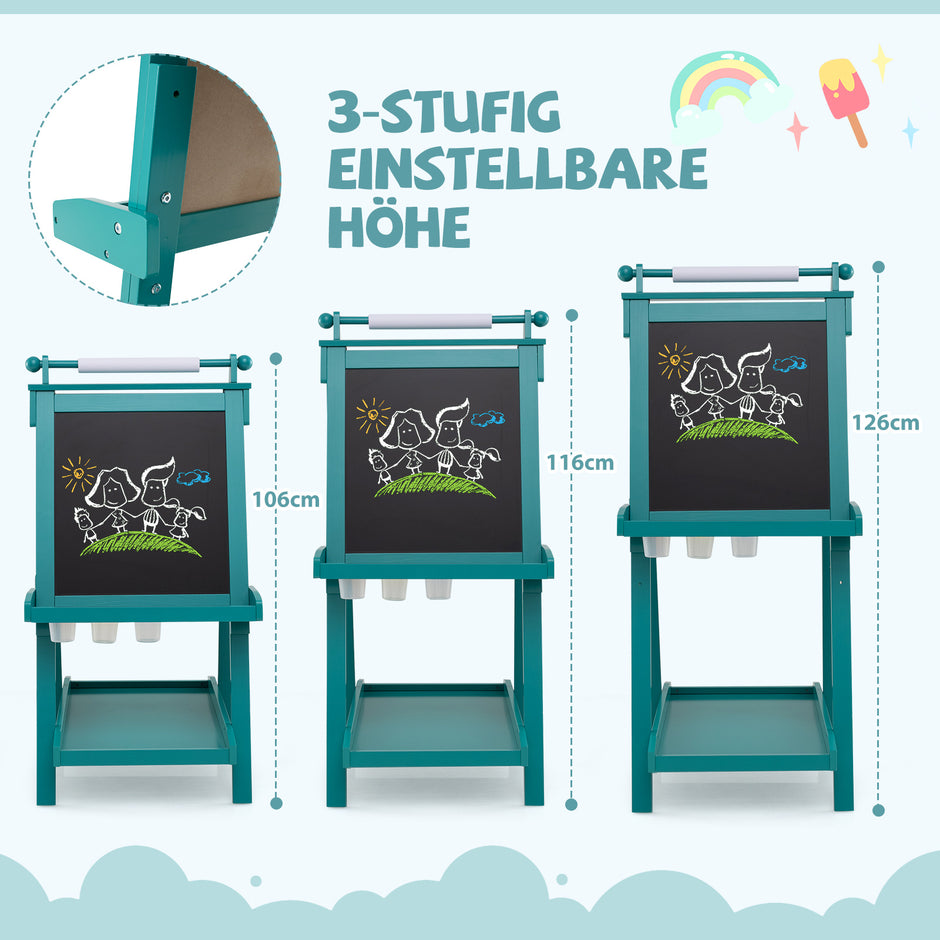 Barn – H höjdjusterbar tavla med whiteboard och magnetisk Fällbar staffli – Grön