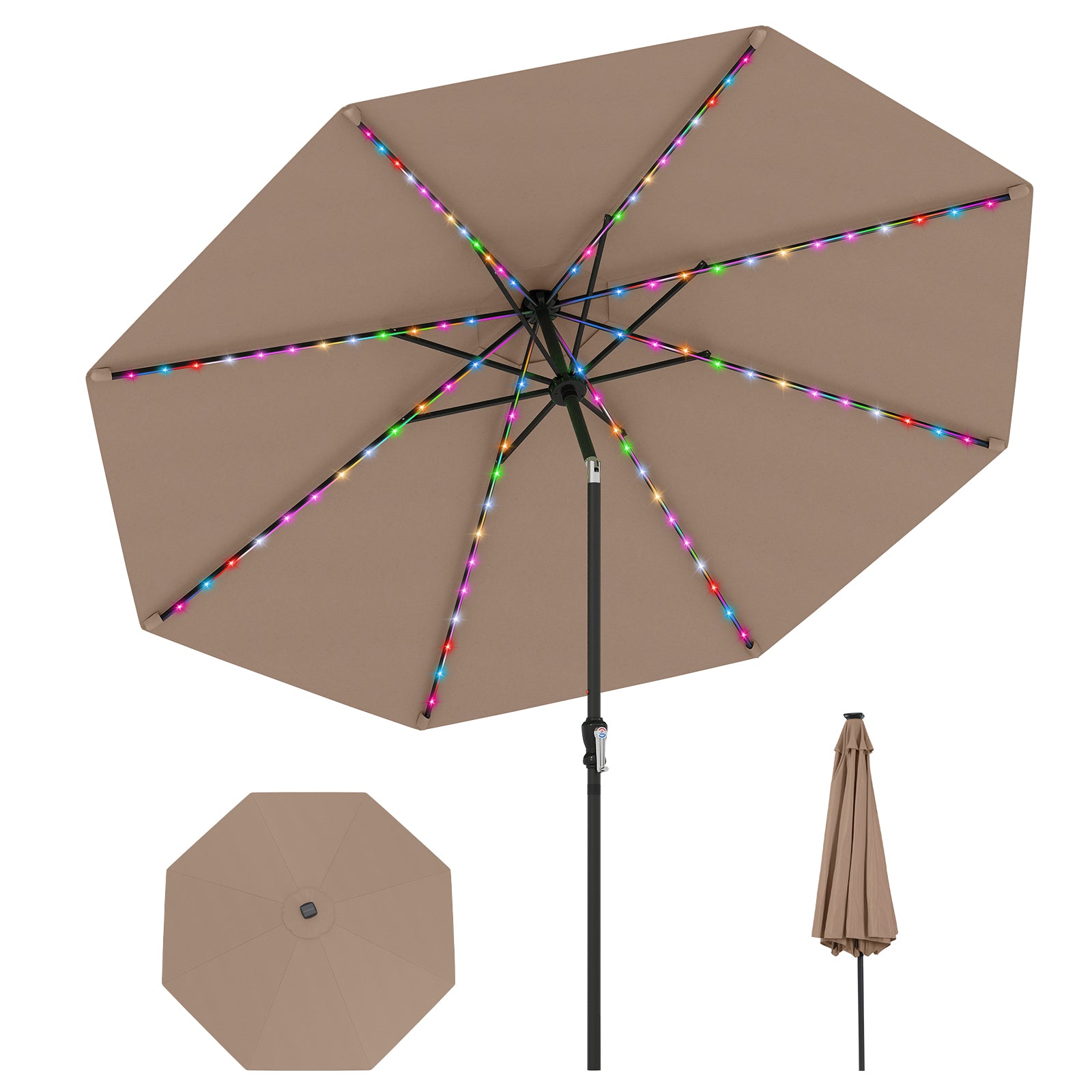 Solsäng – med LED solbelysning belysningslägen parasoll vev – 300 cm 9 – Kaffe