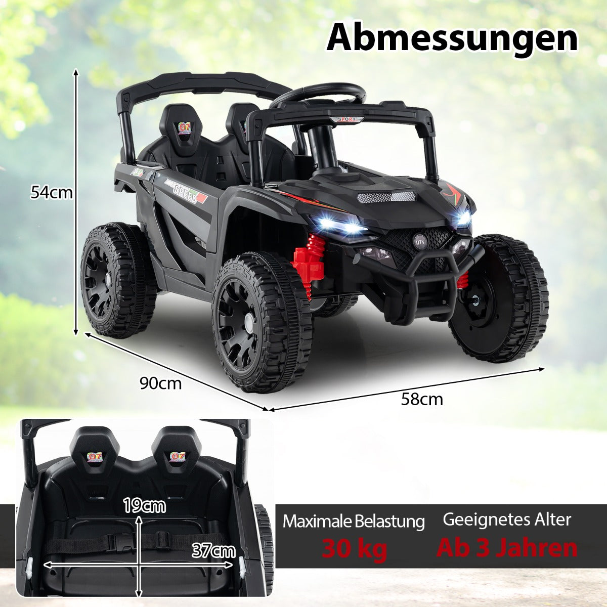 Barn – 12V elbil med fjärrkontroll Elektrisk UTV lastbil – Svart