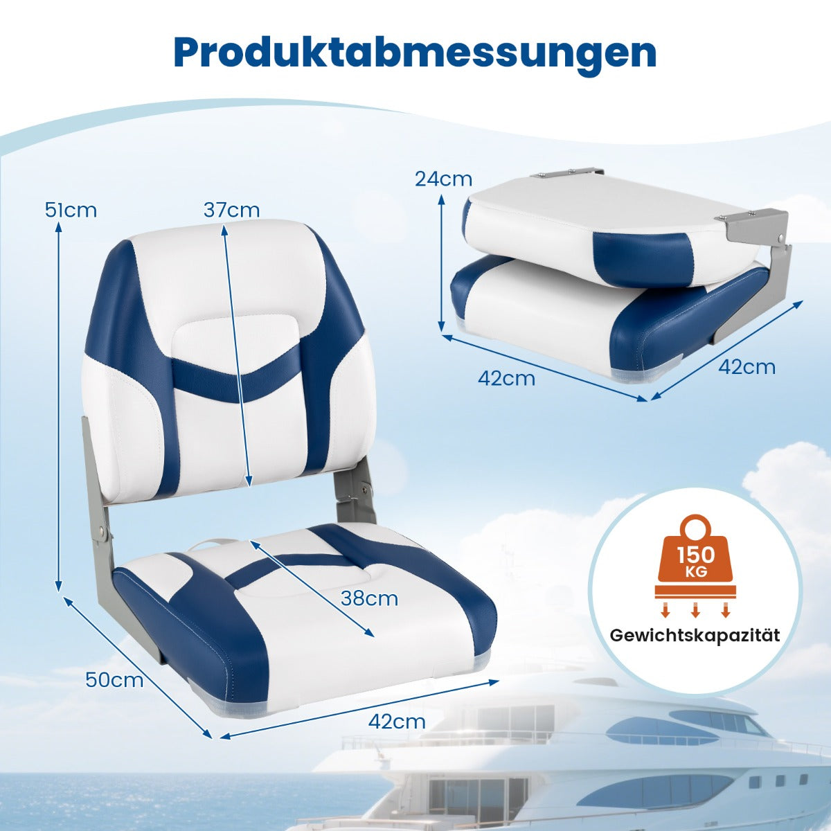 pack – båtstol med tjock skumkuddning och låg ryggstöd – 2 7 cm – Blå