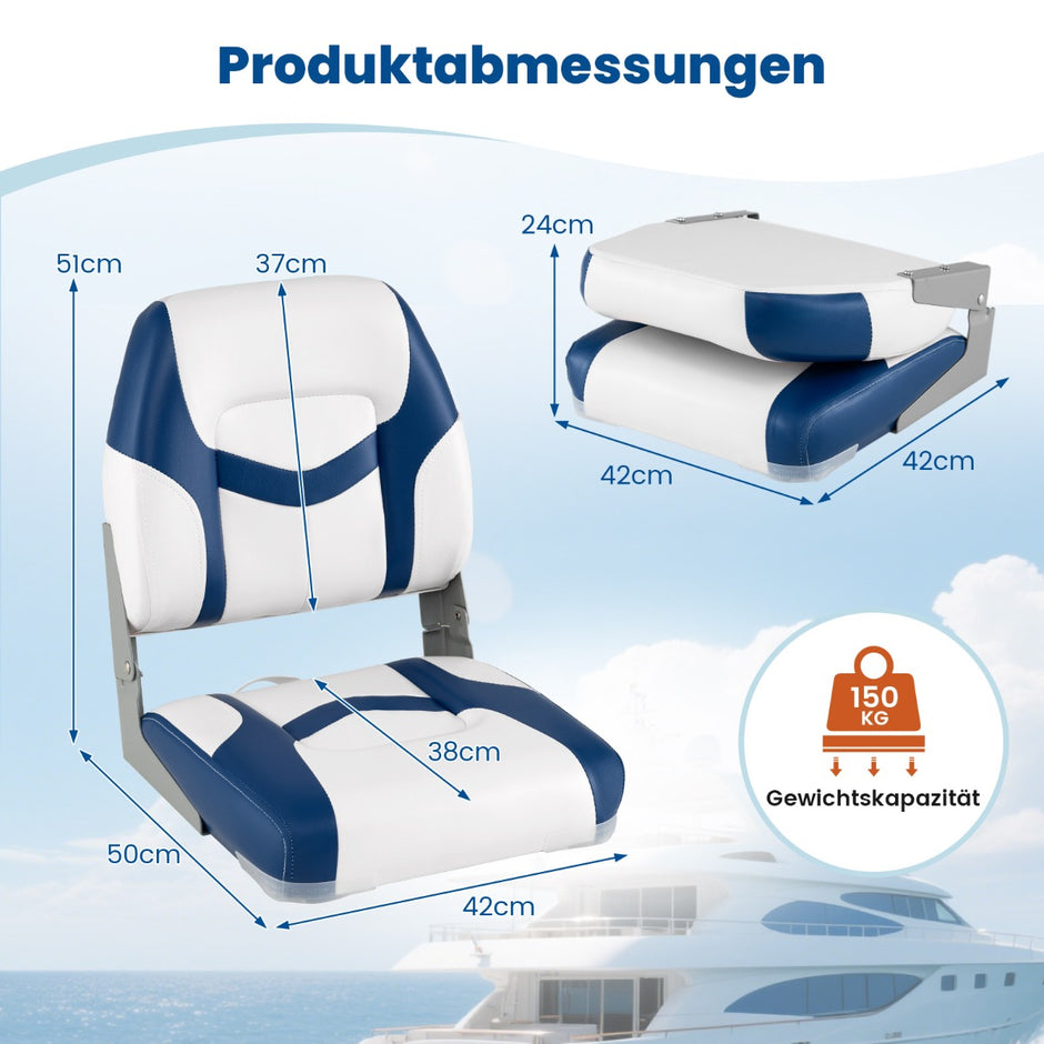 pack – båtstol med tjock skumkuddning och låg ryggstöd – 2 7 cm – Blå