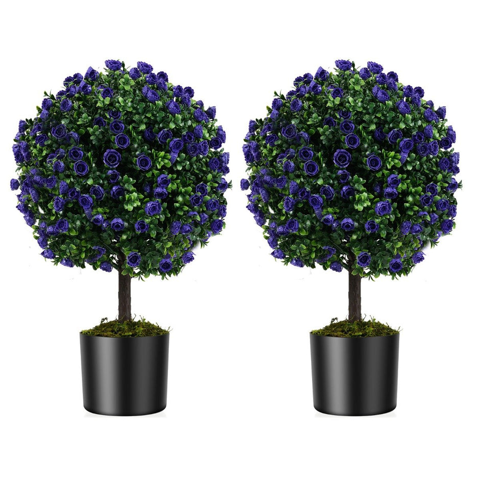 pack – konstgjord växt med blad och rosblommor i buksbom kruka konstträd – 2 55 cm – Lila
