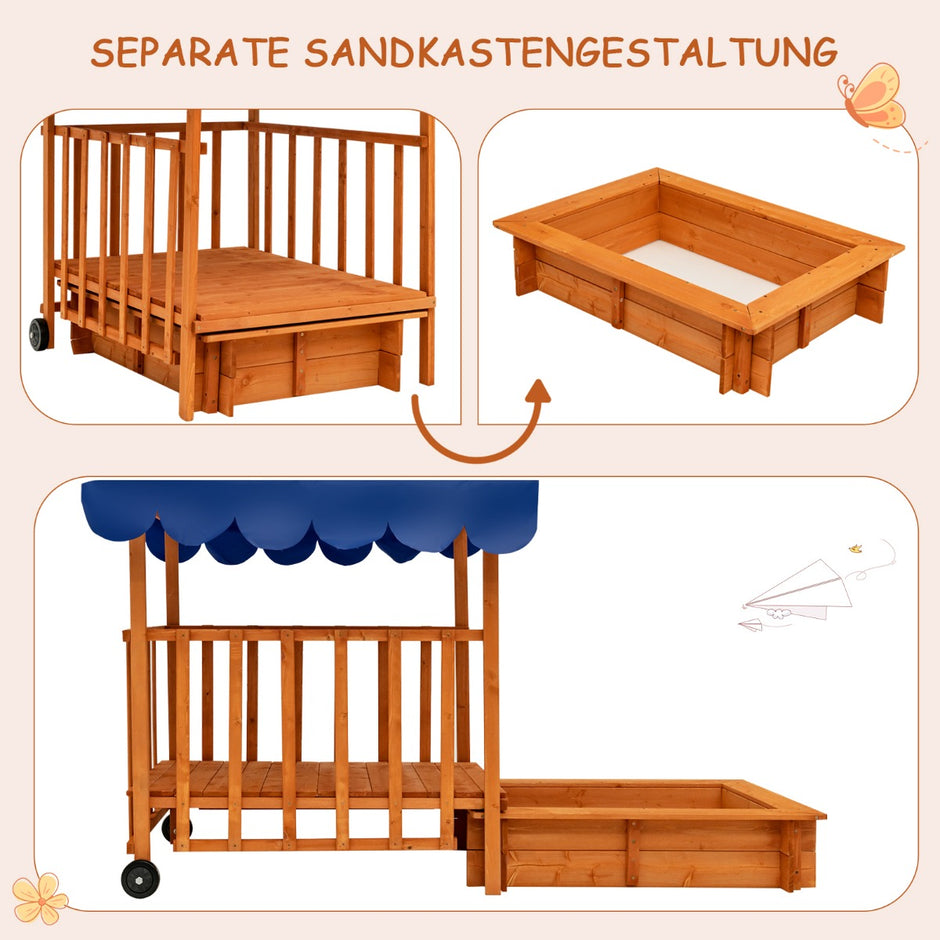 Sandlåda – i trä för barn Lekstation med lekstuga Naturlig + – Natur