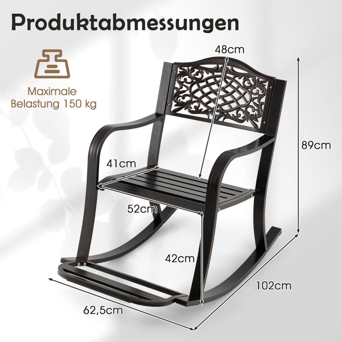 Gungstol – i aluminiumgjutning med fotstöd, relaxstol, svängstol – Brun