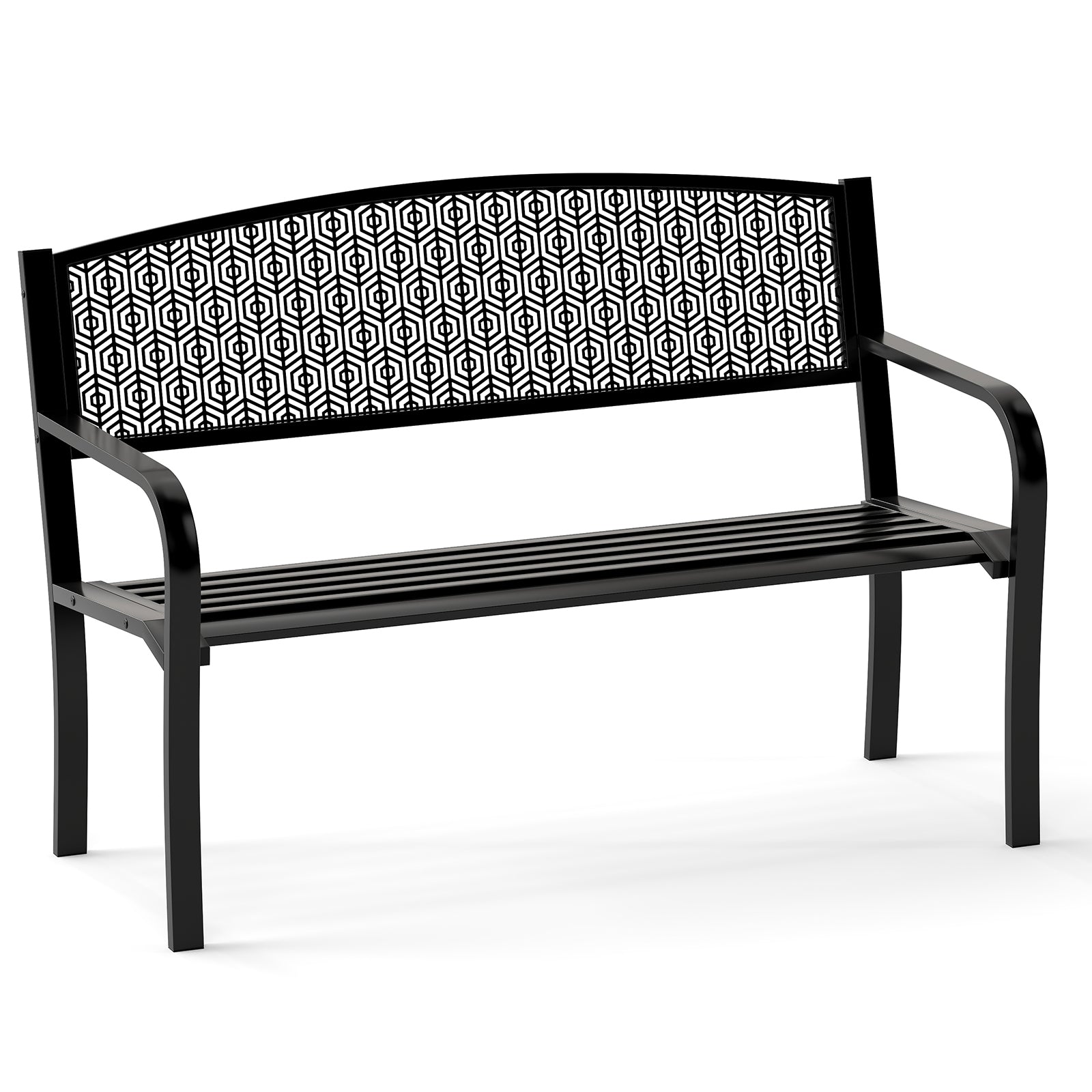 Trädgårdsbänk – Metall Väderbeständig Sittbänk för Personer Balkongbänk med Armstöd – 2 128 x 60 x 86 cm – Svart