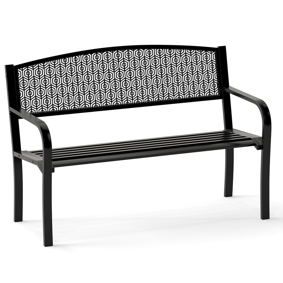 Trädgårdsbänk – Metall Väderbeständig Sittbänk för Personer Balkongbänk med Armstöd – 2 128 x 60 x 86 cm – Svart