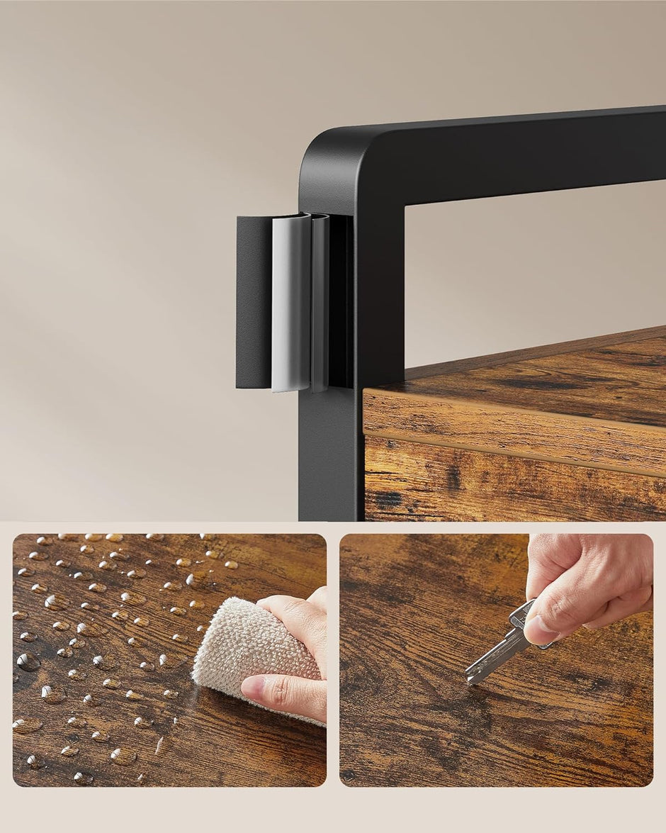 Klädhylla med skobänk och lådor - Metallstomme - Brun