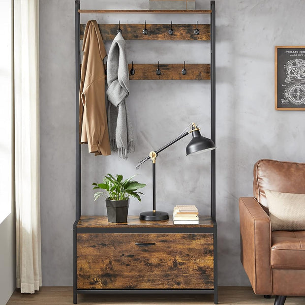 Garderob - Klädhängare med skobänk - 9 krokar - 100 kg lastkapacitet