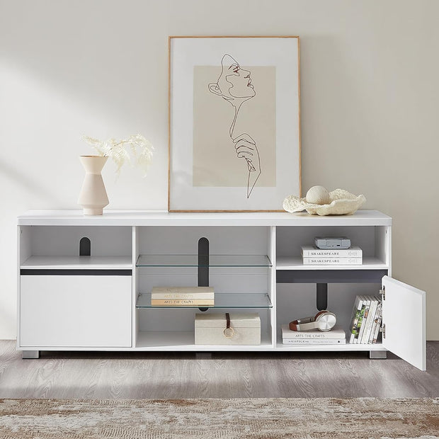 TV-skåp - Med LED-belysning och öppna hyllor - Vit