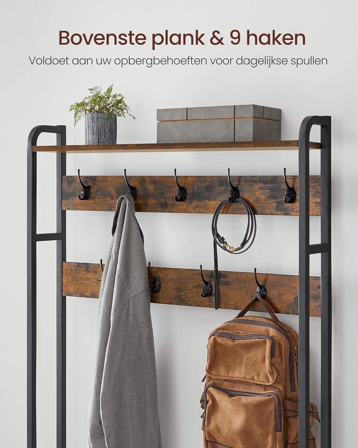 Coat Rack - Garderob med skoskåp och bänk - Klädställ - skoförvaring - Vintage Brown