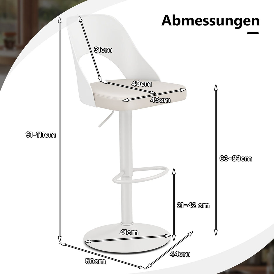 Barstol – pack 360° svängbara höj och sänkbara snurrstolar Kökstolar med konstläder sits ryggstöd – 2 – Vit