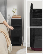 Smalt sängbord med 2 lådor i ebenholts svart