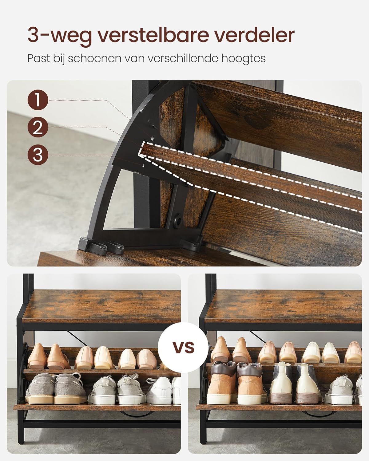 Coat Rack - Garderob med skoskåp och bänk - Klädställ - skoförvaring - Vintage Brown