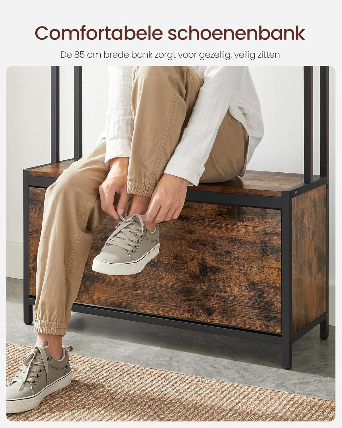 Coat Rack - Garderob med skoskåp och bänk - Klädställ - skoförvaring - Vintage Brown