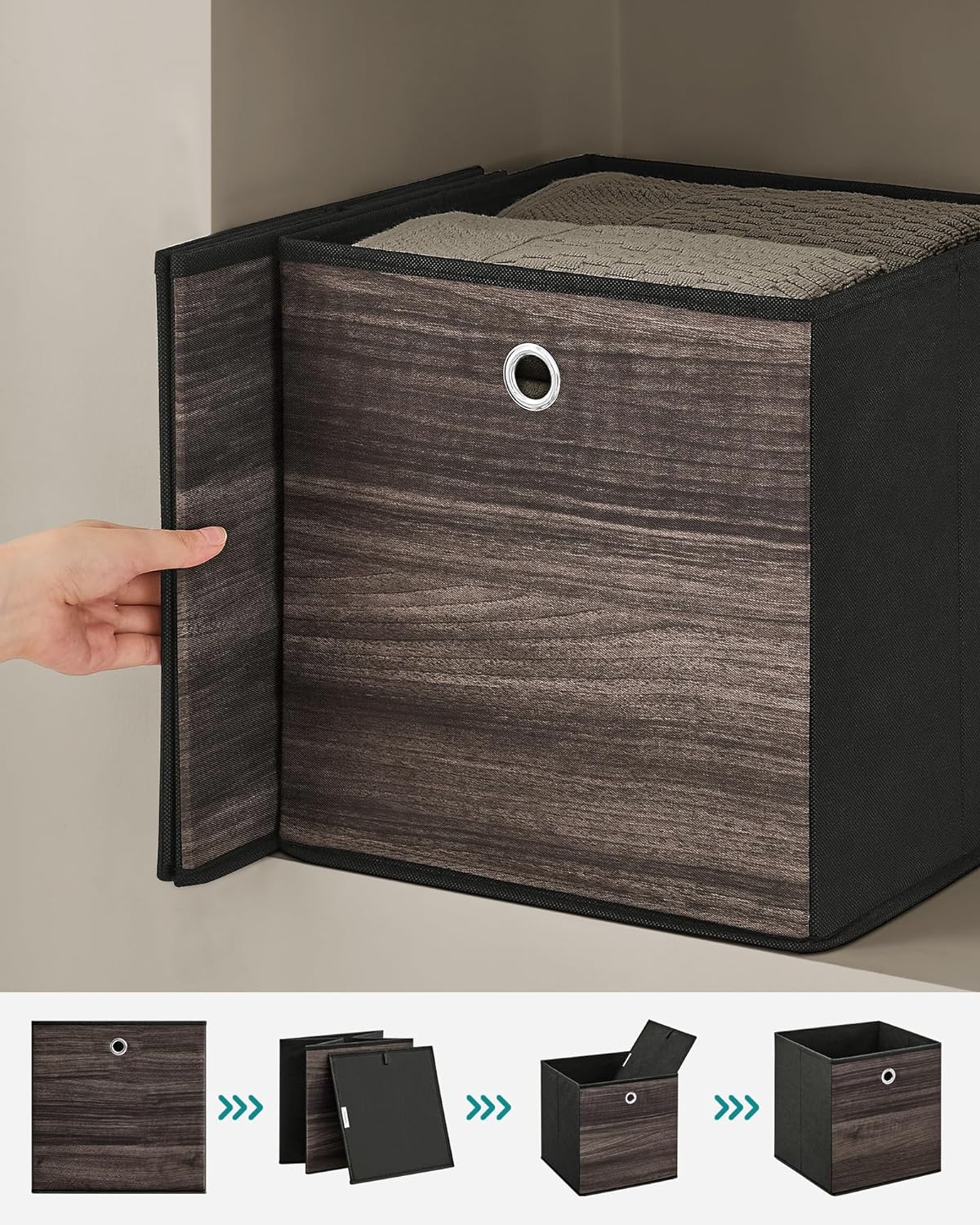 Förvaringsboxar – Hopfällbar design – Set om 6 – Mörkbrun