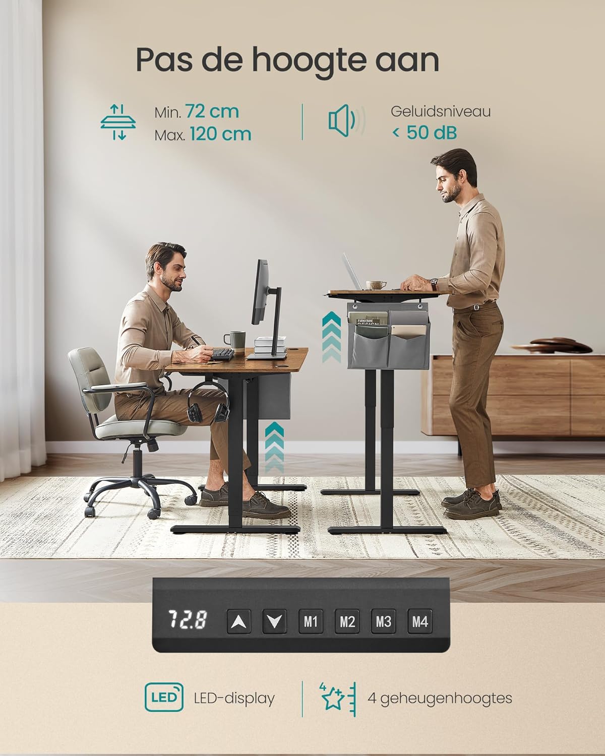 Elektriskt skrivbord - Höjdjusterbar - Flera positioner