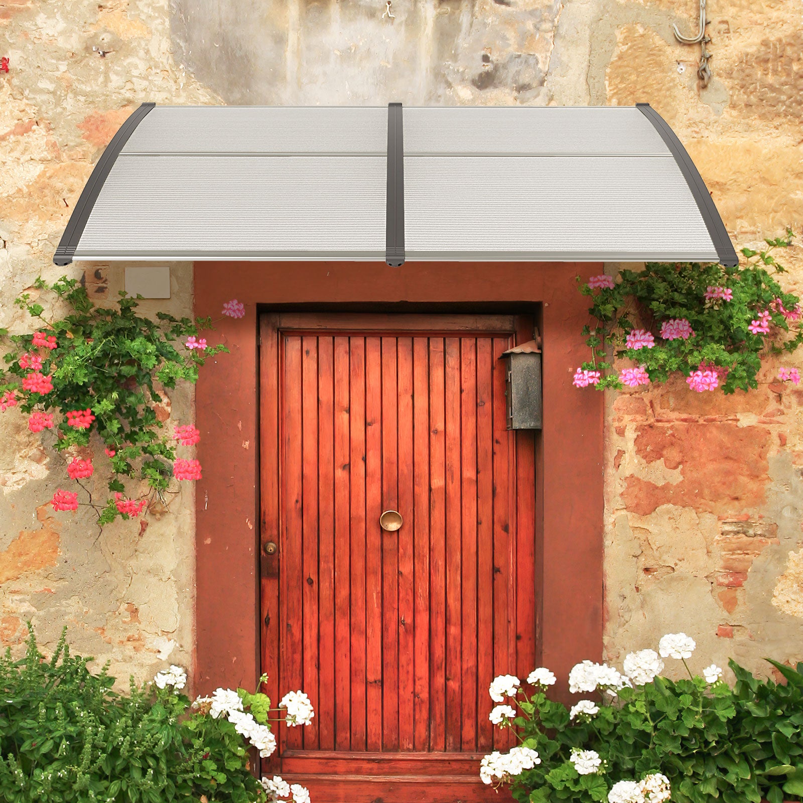 Entrétak – för ytterdörr Aluminium Överbyggnad Pultbåge – 199 x 99 cm – Grå
