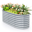 Metall – Oval Höjbädd med Öppen Botten Planteringslåda Förkultivering Wellpapp Blomsterbädd – Grå