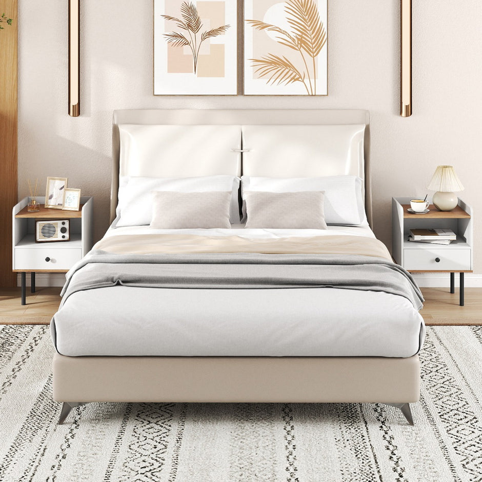 pack – Nattduksbord med Låda och öppen Förvaringsfack modern Soffbord Metallben – 2 – Vit