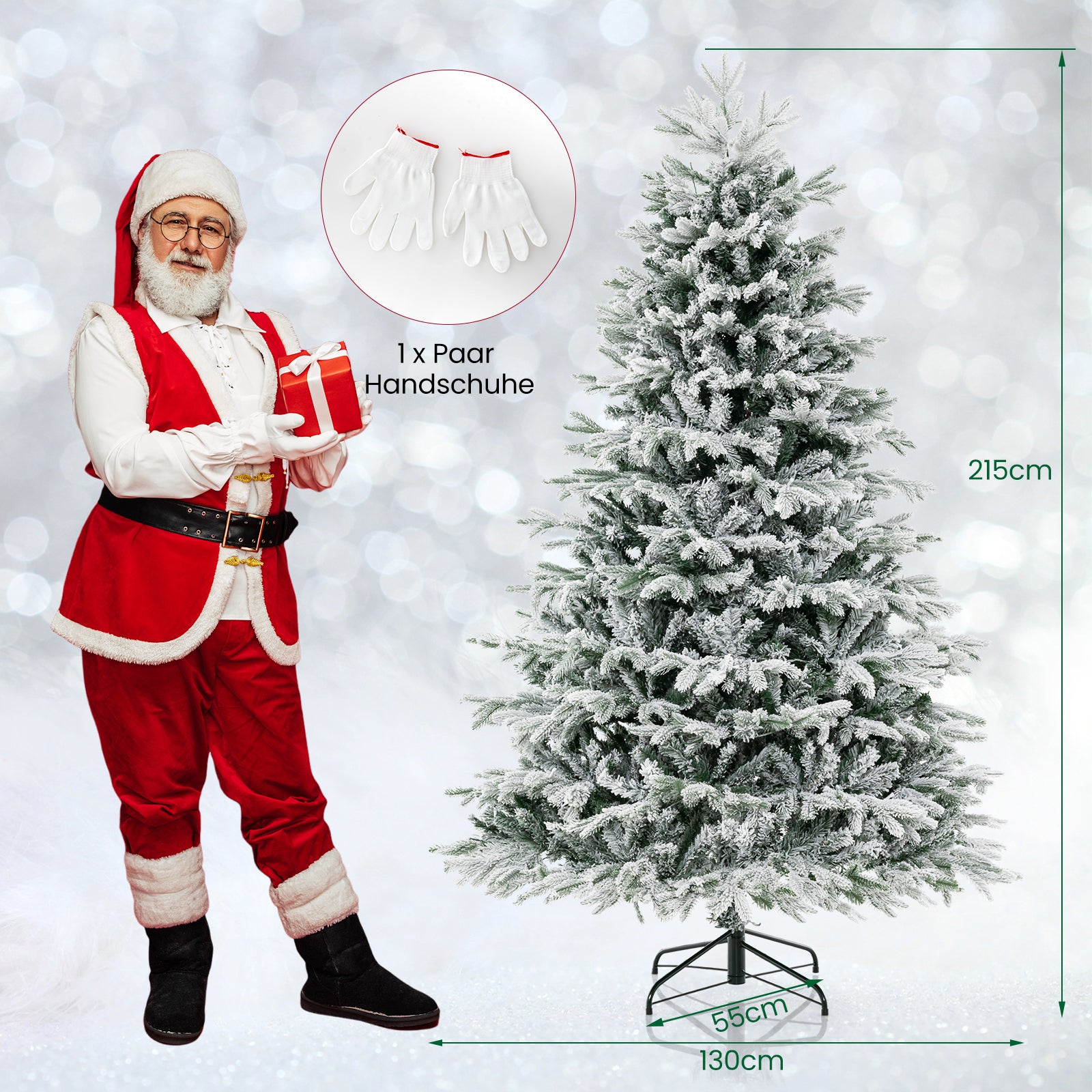 Konstgjord – julgran med snö och belysning, varmvita LED lampor – 450 210 cm – Grön