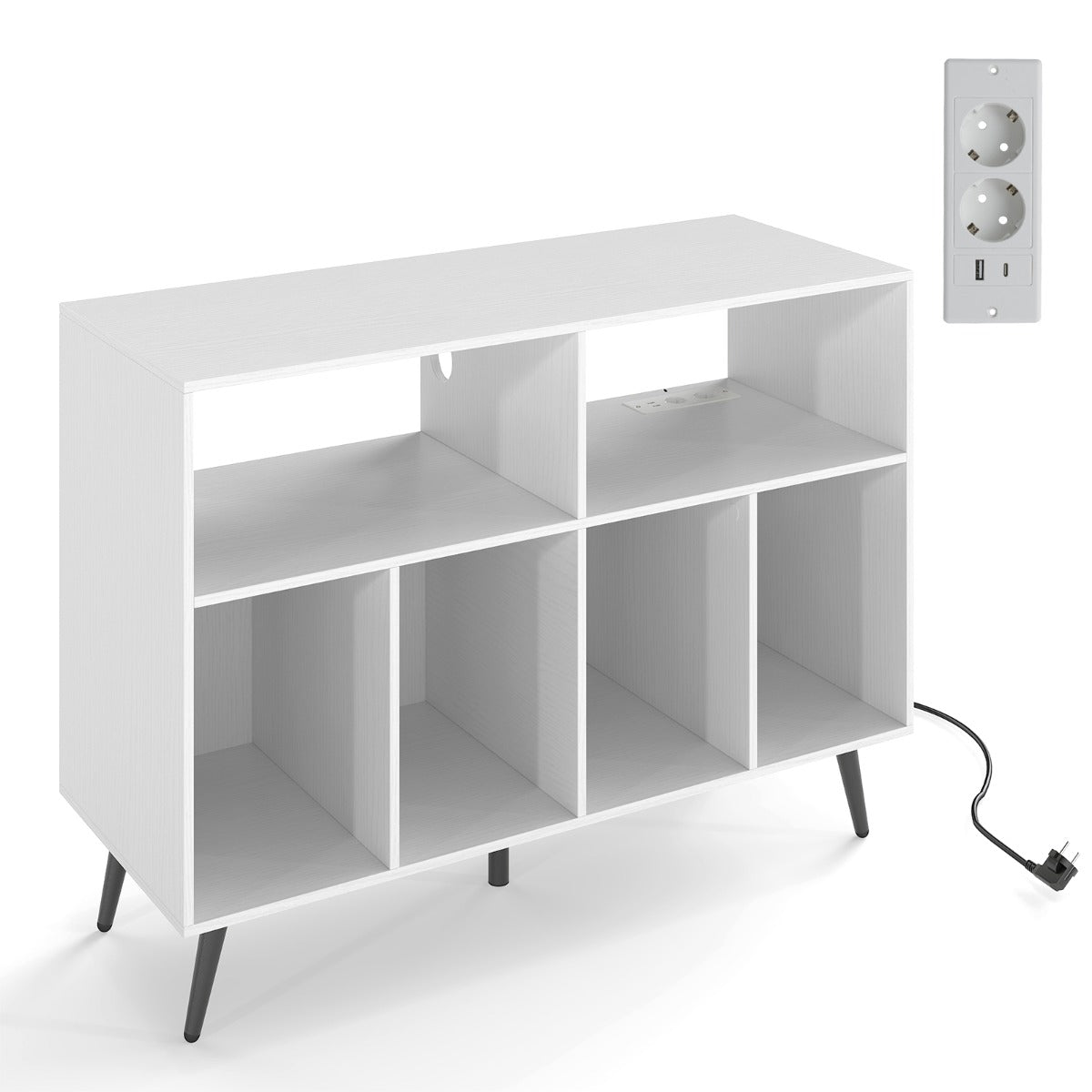 Skivspelareställ – med laddstation vinylförvaringshyllor – Vit