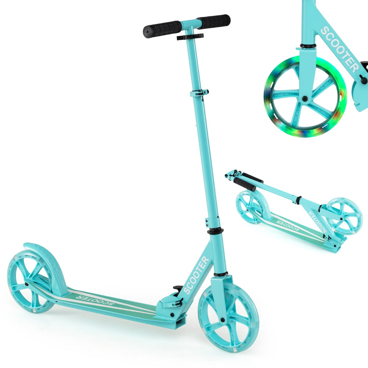 Ihopfällbar – Scooter med Bärkraft och LED Hjul Höjjusterbar Sparkcykel Kickbike – 100 kg 2 – Turkos