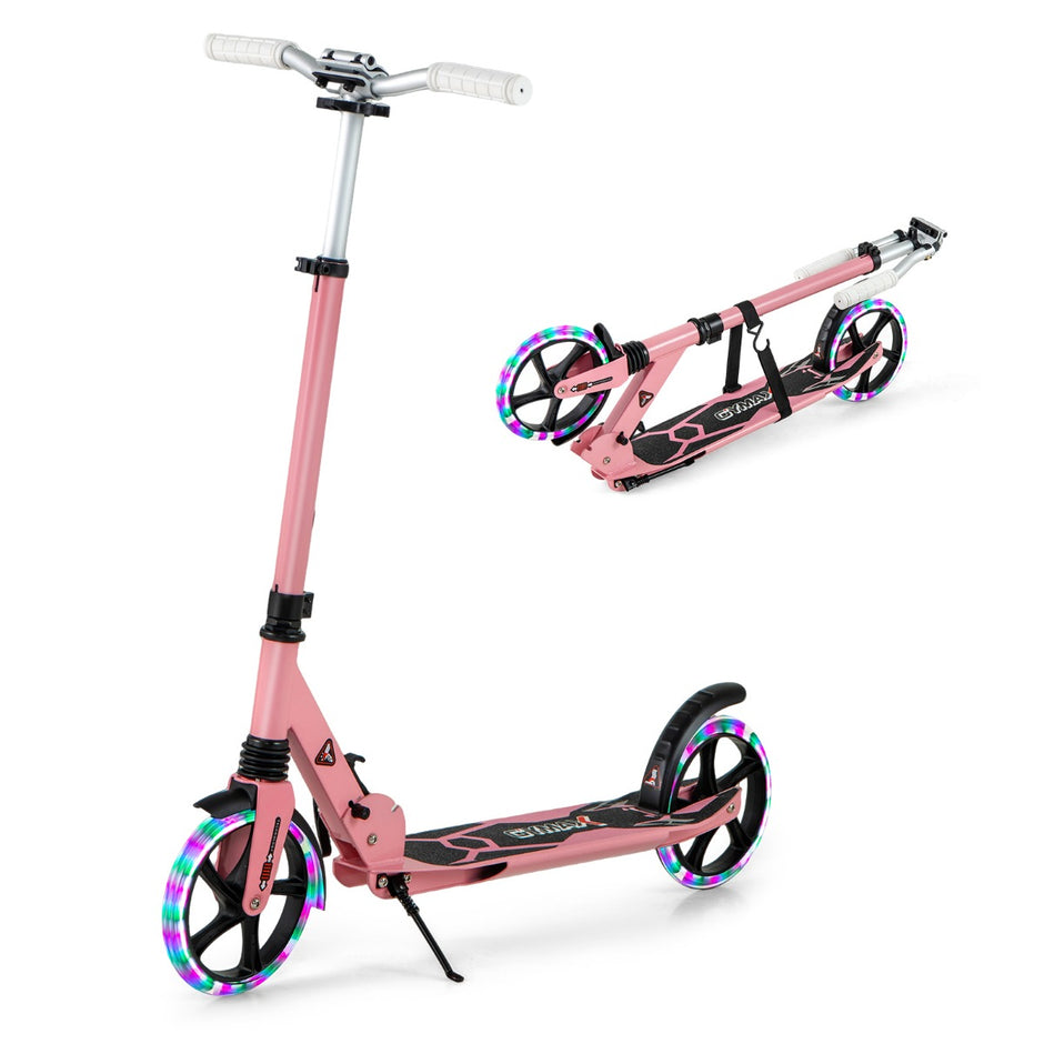 Barns – hopfällbar scooter med belysning, höjdjusterbar bärrem – Rosa
