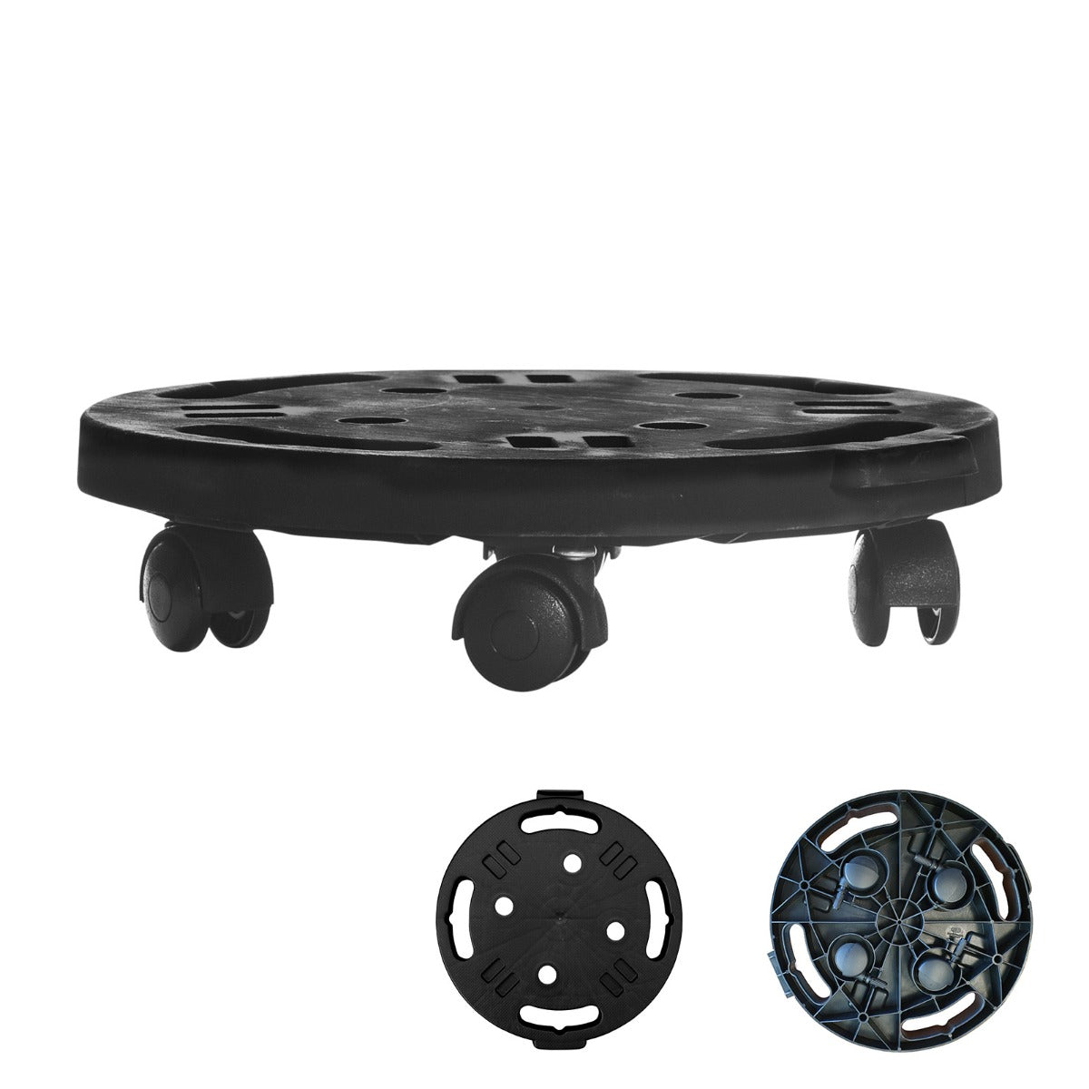 Rund – flyttvagn tungt växtställ med universella hjul rörlig för möbler – 4 30 x 28 x 7 cm – Svart