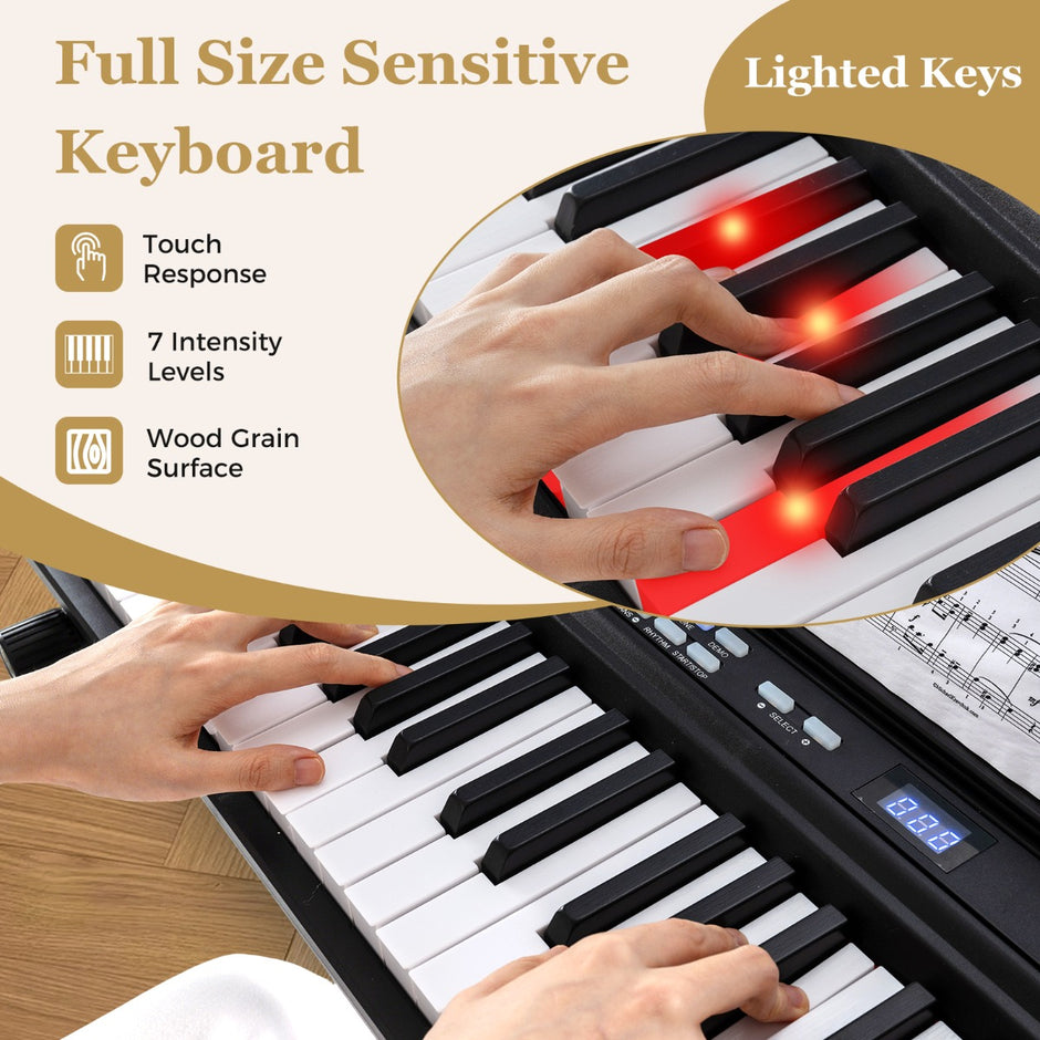 tangenter – E piano med justerbart ställ och pall sustainpedal Keyboard – 88 – Svart