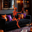 Halloween – skelett Livsstort som kan ställas i olika positioner, med pumpahuvud och rörliga leder – 16 m – Orange