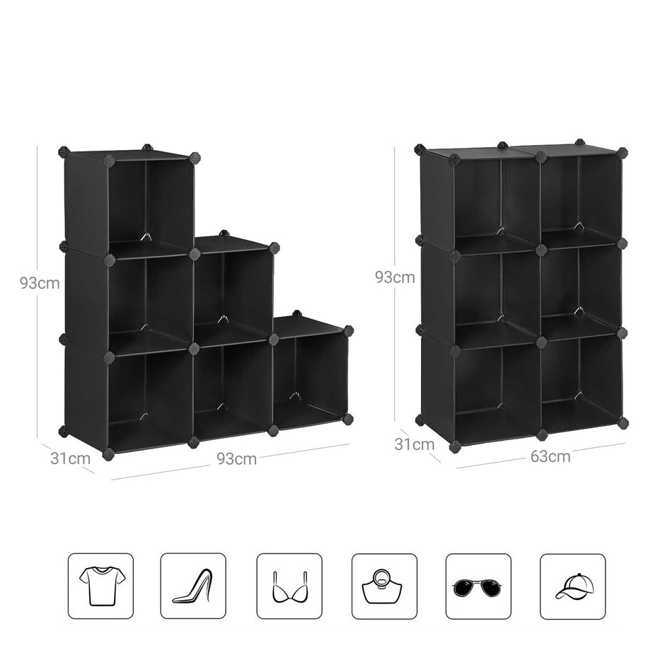 Förvaringsställ – 6 fack – plast – halvtransparent vit