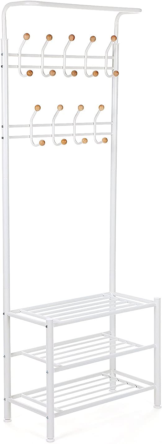 Klädställ med 18 krokar och 3 skoställ - stål - svart