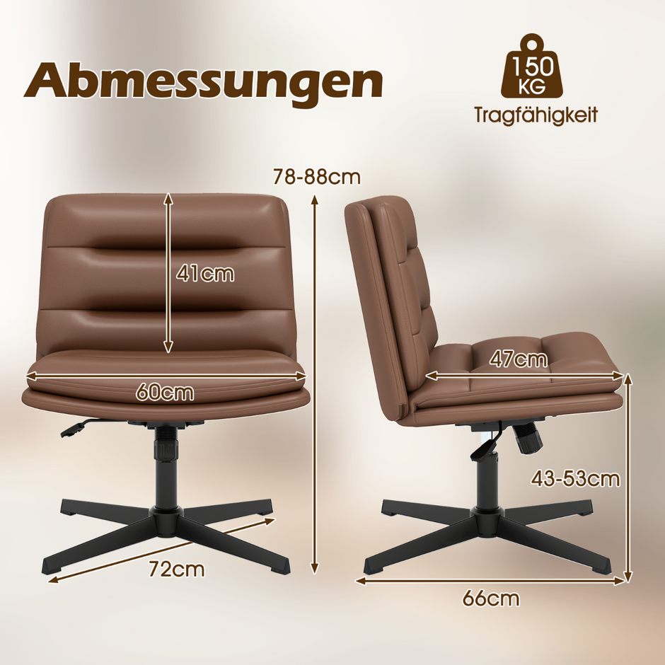 Schneidersitzstol – med tjock stoppning, höj och sänkbar snurrstol, kontorsstol – Brun