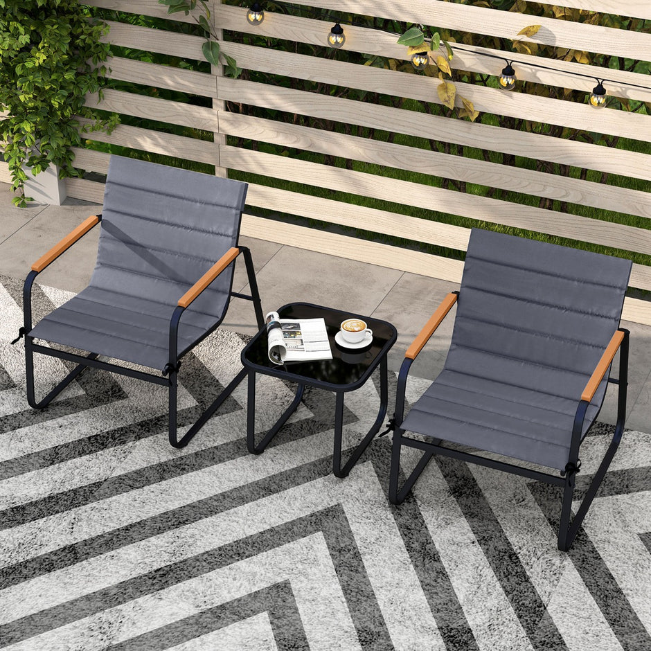 deligt – Bistro set för terrassen Utomhus Samtalsgrupp med Polstret och Glas Soffbord – 3 – Svart