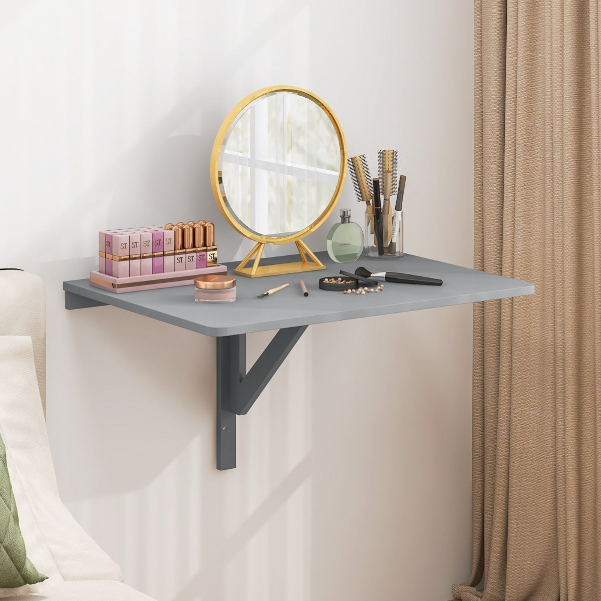 Väggmonterat – hopfällbart bord Platsbesparande – 80 x 60 cm – Grå