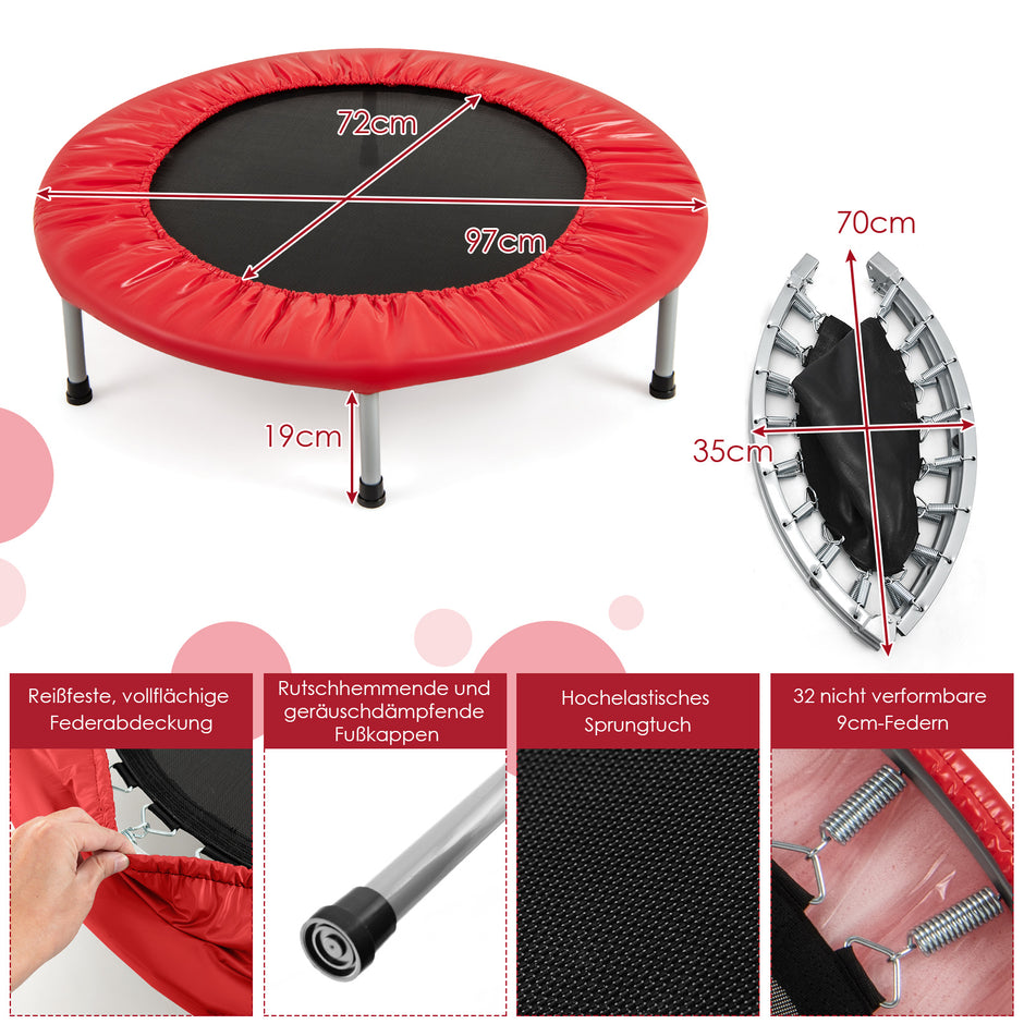 Mini – Trampolin Fitness Fällbar upp till Belastning – 150 kg Ø 97 cm – Röd
