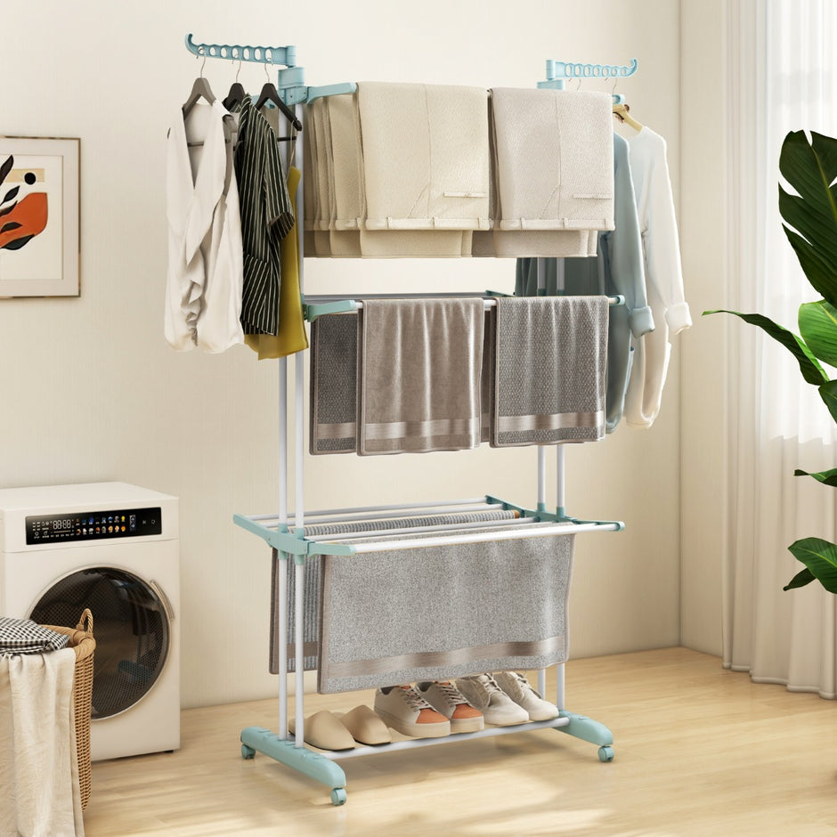 stegs – klädställning hopfällbar torkare med vridbara sidoflärpar – 3 127 x 63 x 171 cm – Blå