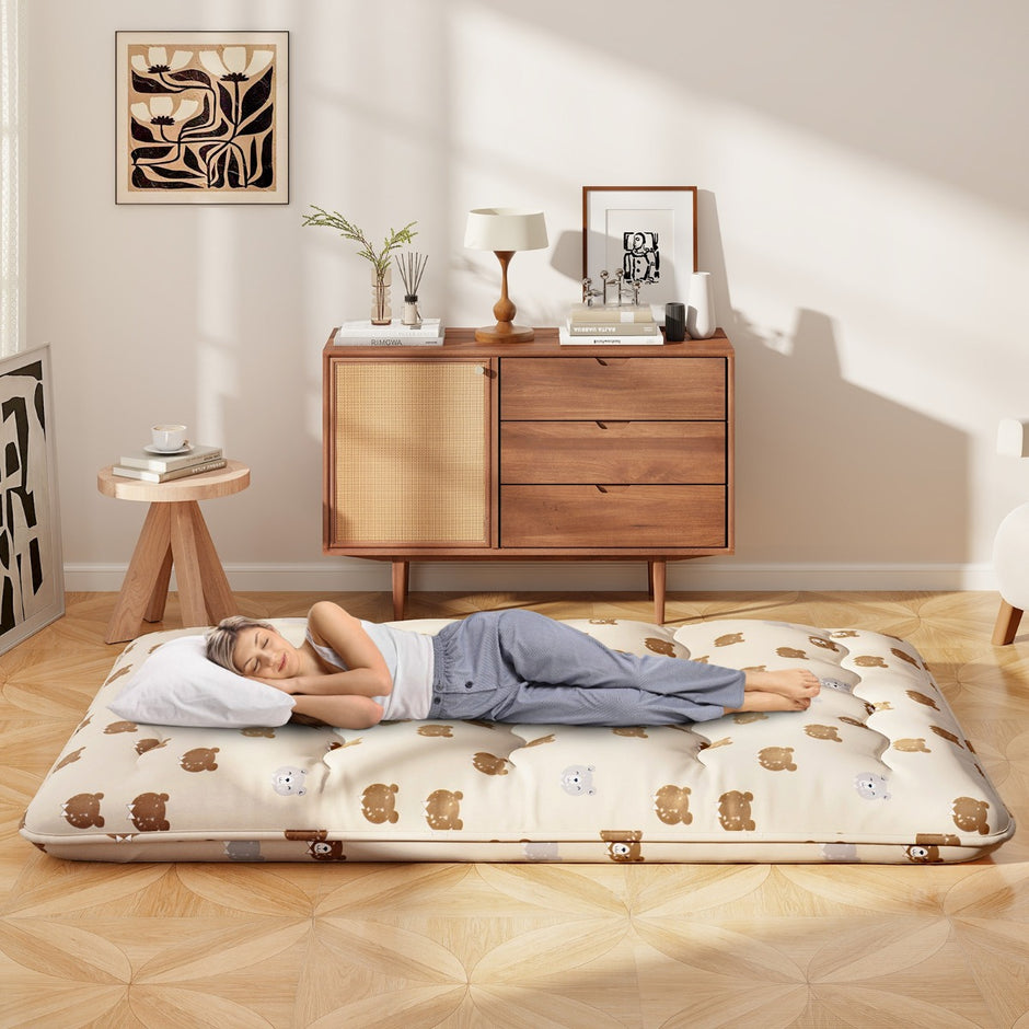 Japansk – futonmadrass med tvättbart överdrag och bärväska Tatami matta Brunbjörn – 140 x 200 cm – Brun
