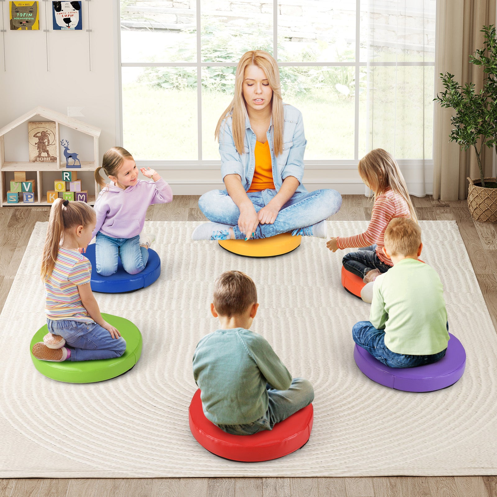 pack – barn rund sittkudde golvkudde med handtag och dragkedja stolskudde – 6 35 x 35 cm – Färgglad