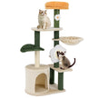 Kratsträd – högt kattträd med kattgrotta blommig sitsyta grön+beige – 114 cm – Färgglad