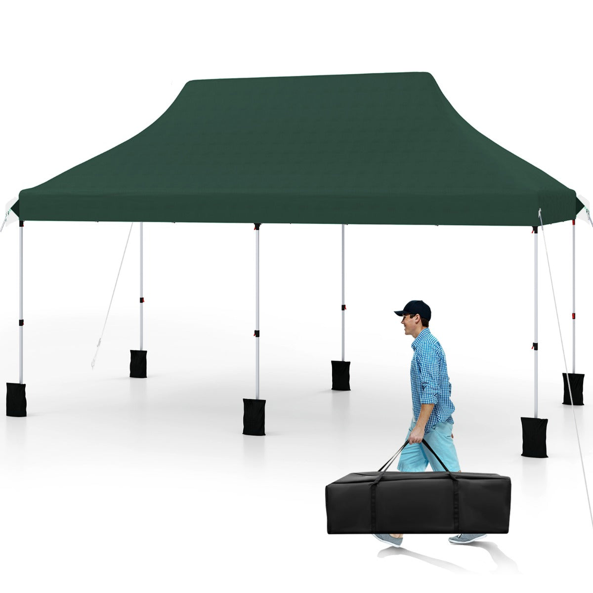Stort – pop up taktält hopfällbart evenemangstält med bärväska – 300 x 600 cm – Grön
