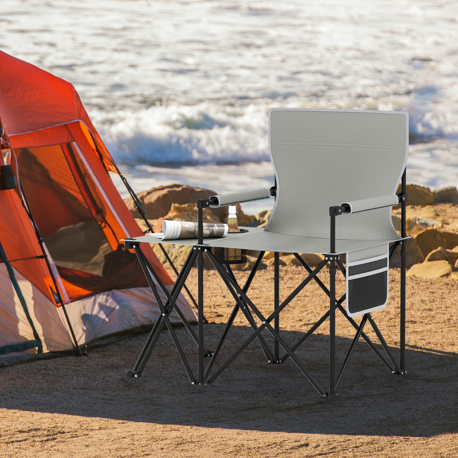 pack – strandstolar, hopfällbara picknickstolar med positioners justerbart ryggstöd och armstöd – 2 5 – Grå